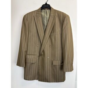 Caravelli Brown Pinstripe Mens 42R Blazer Suit Jacket Double Breasted